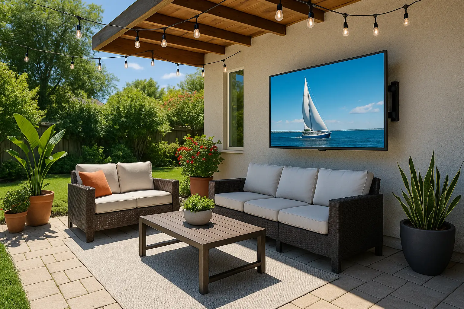 Outdoor and patio TV mounting service in DFW – weather-resistant installation for backyard entertainment.